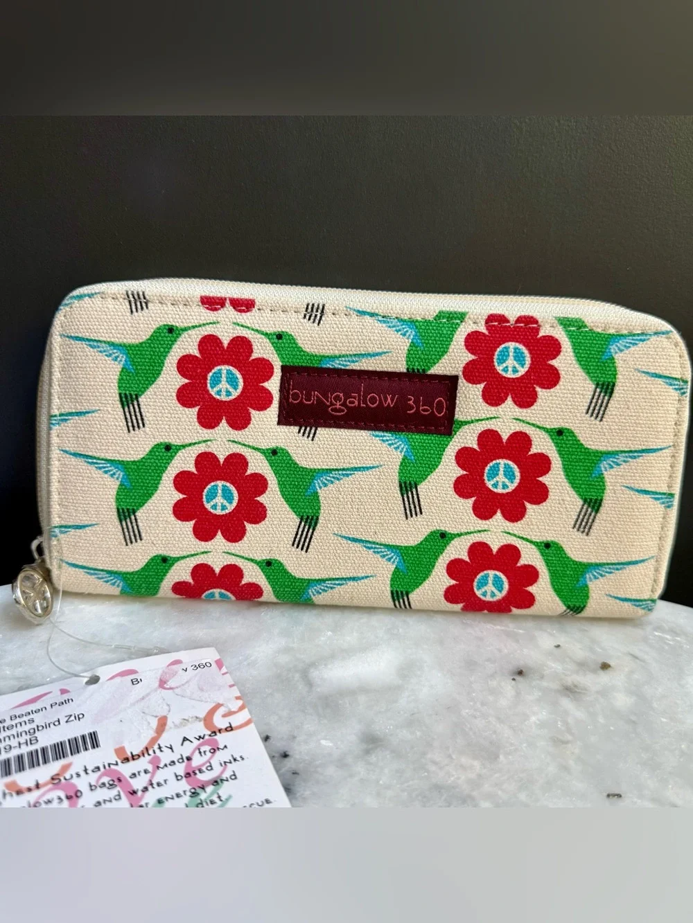 NWT Bungalow 360 Hummingbird Zip Around Canvas Wallet - Eco Friendly